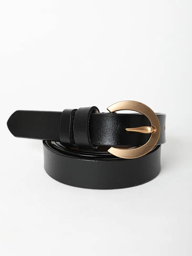 Gold Curved Buckle Waist Belt- Black